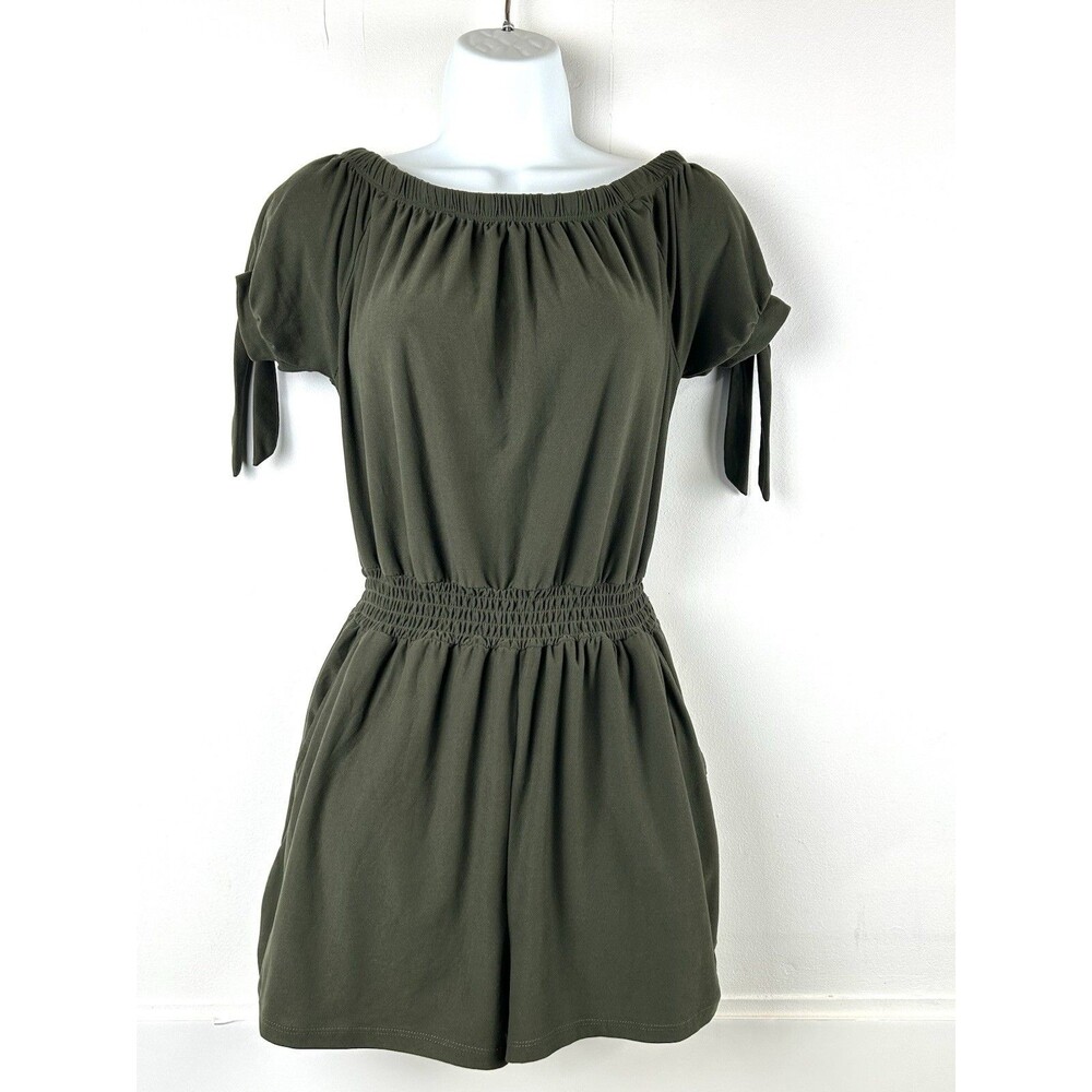 Derek Heart Olive Green Off Shoulder Smocked Waist Romper Size M